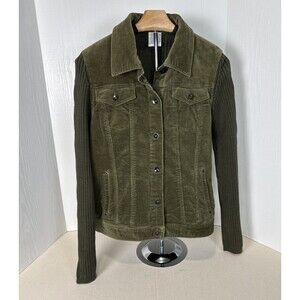 FDJ French Dressing Corduroy Front Knit Back Sleeve Jacket Olive Women's Medium